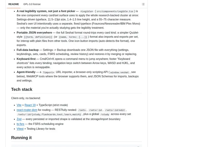 Screenshot of Seshat — Open Source Cloud-hosted Quizlet alt. 